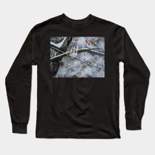 Goldfinches in the snow Long Sleeve T-Shirt